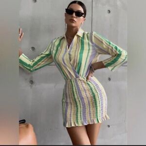 BNWOT Zara The Valery Pastel Striped Smocked Mini Dress size XXL